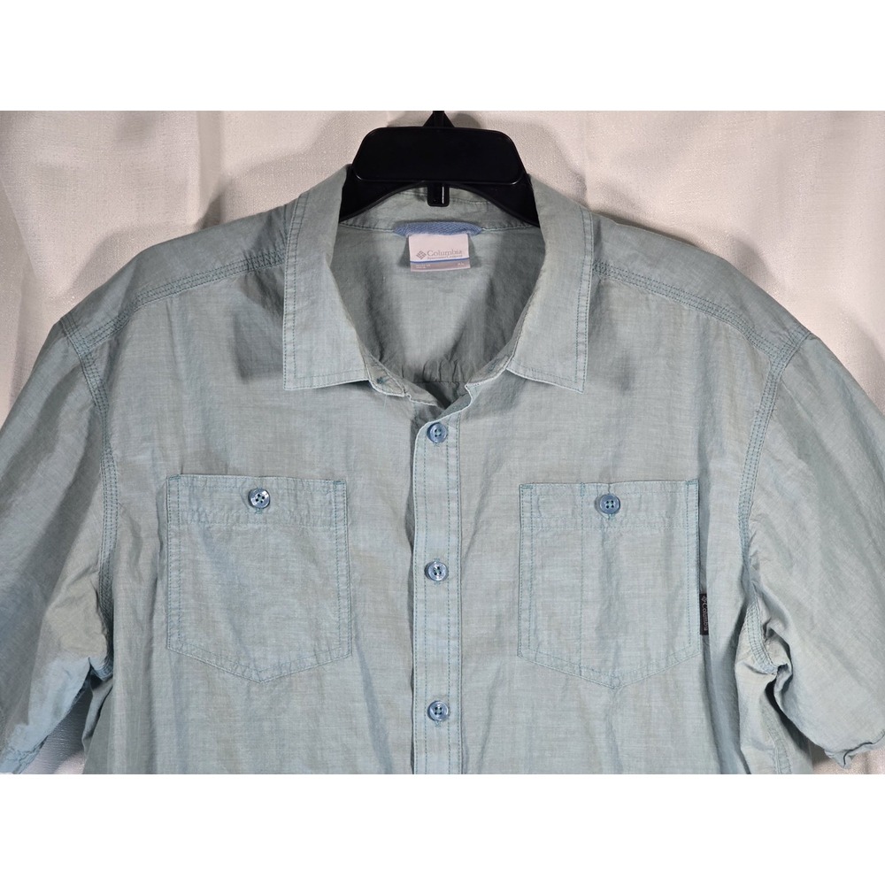 Columbia Mens XL Teal Super Camp Shirt Bright Aqua Print